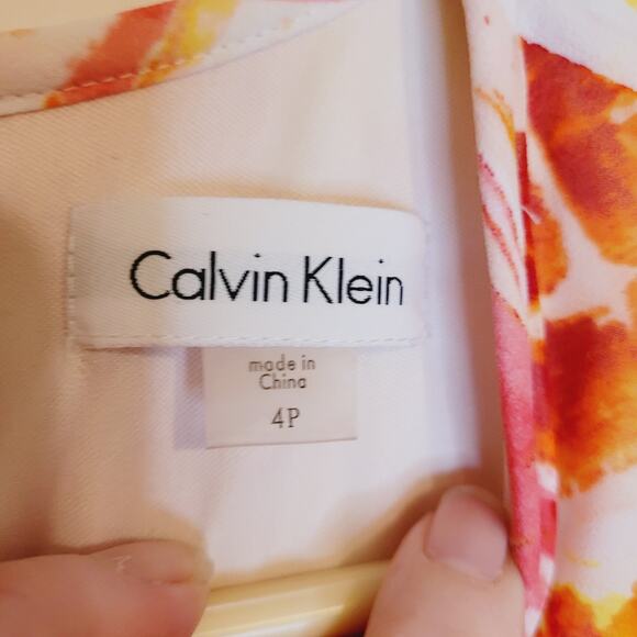 Calvin Klein Orange Tropical Print Sleeveless Flowy Summer Dress Size 4P - Picture 3 of 10